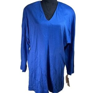 vintage NWT Royal Blue V Neck Long Sleeve Knit Tunic Top 18 old money classic
